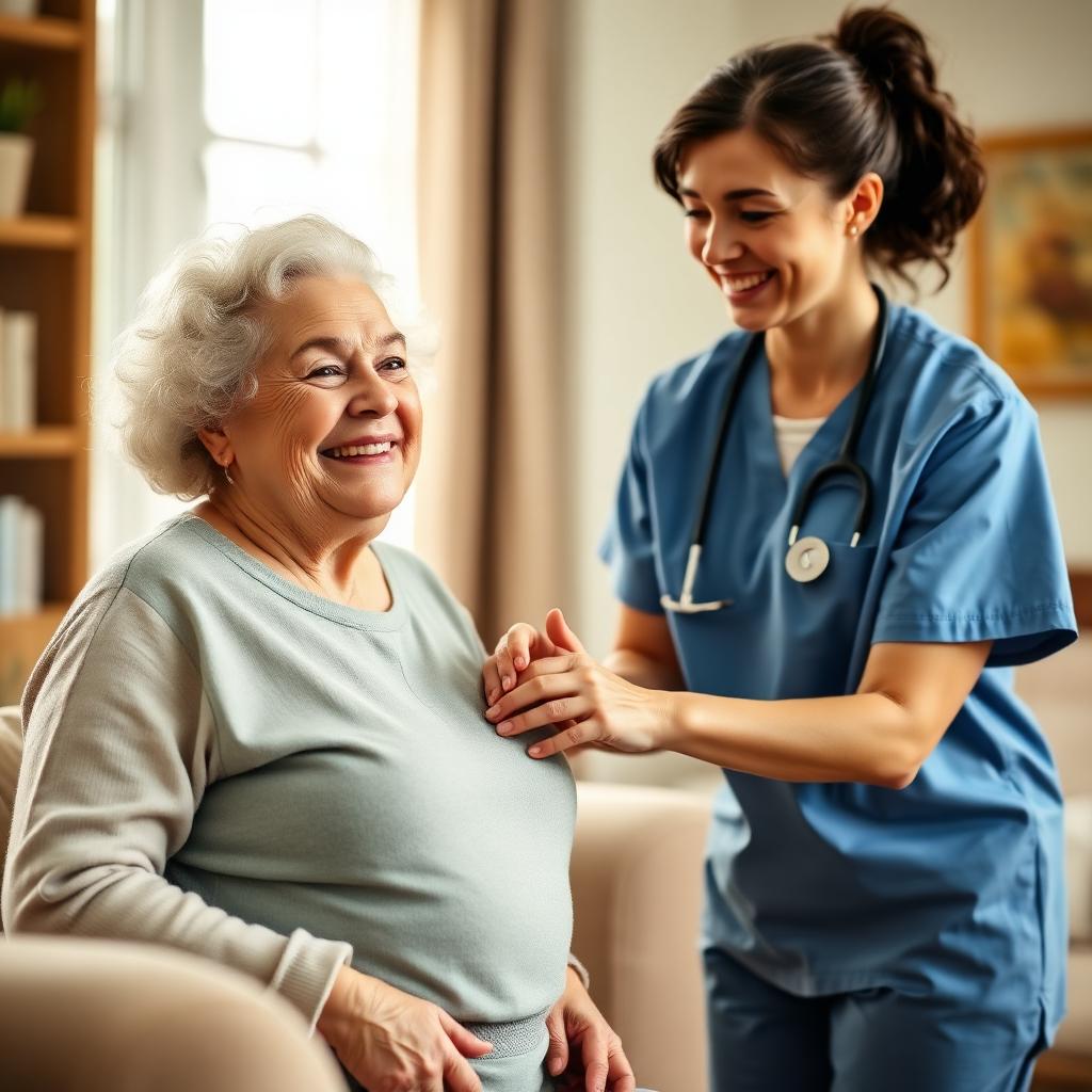 Caregiver with elderly woman at home
